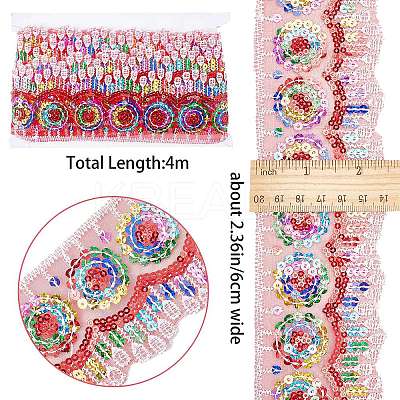 4~4.5M Ethnic Style Polyester Lace Trim with Colorful Paillette OCOR-GF0002-39B-1