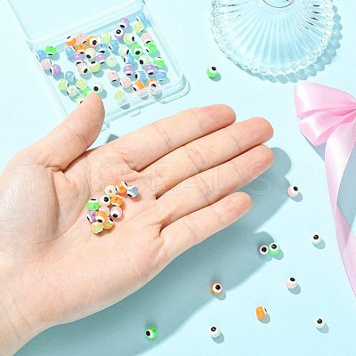 70Pcs 7 Colors Luminous & Printed Opaque Acrylic Beads LACR-FS0001-01-1