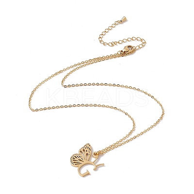 Initial Letter with Butterfly Pendant Necklace NJEW-C026-01G-G-1
