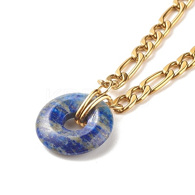Natural Mixed Stone Donut Pendant Necklace NJEW-JN03815-1