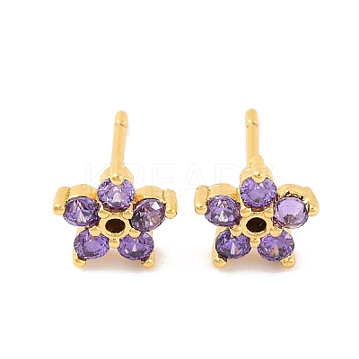 Brass Micro Pave Cubic Zirconia Stud Earrings for Women EJEW-U015-10G-1