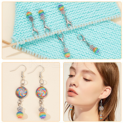 50Pcs Round Stripe Resin Pendant Stitch Markers HJEW-NB00028-1