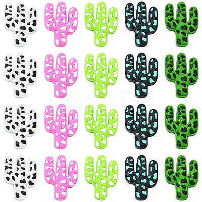 20Pcs 5 Colors Cactus Food Grade Eco-Friendly Silicone Focal Beads SIL-CJ0001-74-1