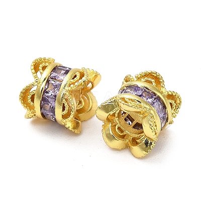 Brass Micro Pave Cubic Zirconia Beads KK-B142-06G-03-1