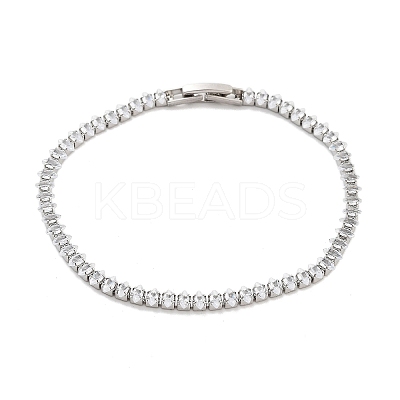 Brass Pave Clear Cubic Zirconia Horse Eye Link Bracelets BJEW-B094-03A-P-1