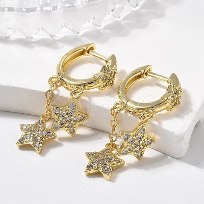 Brass Micro Pave Clear Cubic Zirconia Huggie Hoop Earrings EJEW-K083-43G-1