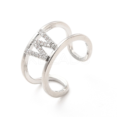 Clear Cubic Zirconia Initial Letter Open Cuff Ring RJEW-A012-01P-W-1