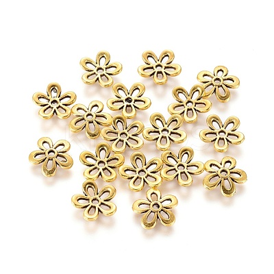 5-Petal Tibetan Style Alloy Flower Bead Caps TIBEB-1064-AG-LF-1