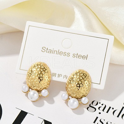 Ion Plating(IP) 304 Stainless Steel Oval Stud Earrings EJEW-A119-04G-1