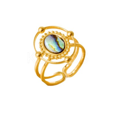304 Stainless Steel with Natural Shell Cuff Open Rings for Women SL7571-4-1