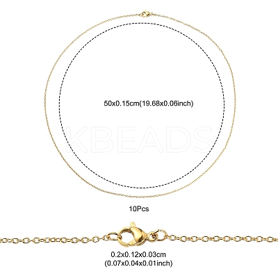 10Pcs Ion Plating(IP) 304 Stainless Steel Cable Chain Necklaces Set for Men Women MAK-YW0002-01G-1
