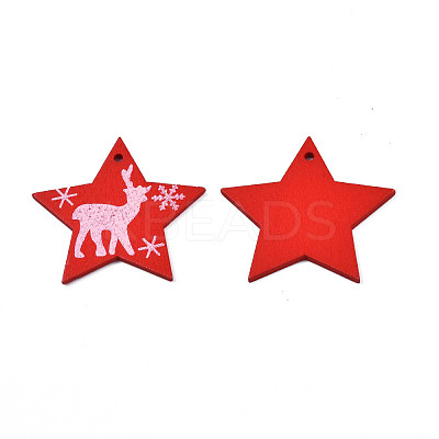 Christmas Theme Spray Painted Wood Pendants WOOD-N005-50B-1