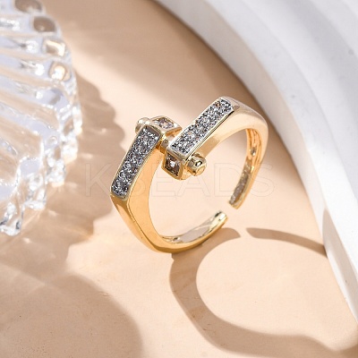 Brass Micro Pave Clear Cubic Zirconia Cuff Finger Rings for Women RJEW-C116-19G-1