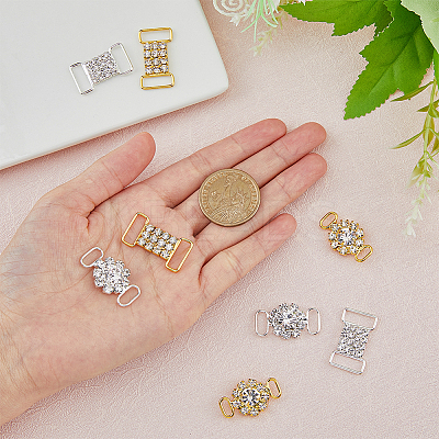 8Pcs 4 Styles Brass Crystal Rhinestone Connector Charms KK-HY0003-35-1