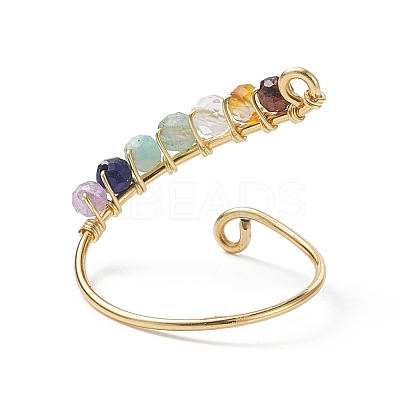 Natural Mixed Gemstone Braided Beaded Chakra Open Cuff Ring X-RJEW-JR00548-1