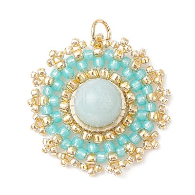Natural Amazonite Flat Round Pendants PALLOY-MZ00135-01-1