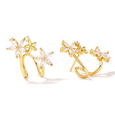 Elegant Flower Brass Clear Cubic Zirconia Geometric Stud Earrings for Women MO8139-1