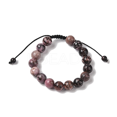 10mm Round Natural Rhodonite Braided Bead Bracelets BJEW-C067-01C-13-1