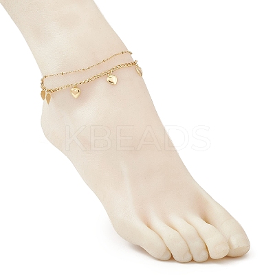 304 Stainless Steel Tassel Double Layer Anklets for Women AJEW-AN00704-03-1