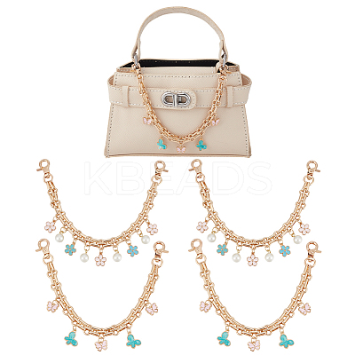 4Pcs 2 Styles Alloy Enamel Butterfly Flower Charm Iron Bag Decorative Chains HJEW-DR00190-1