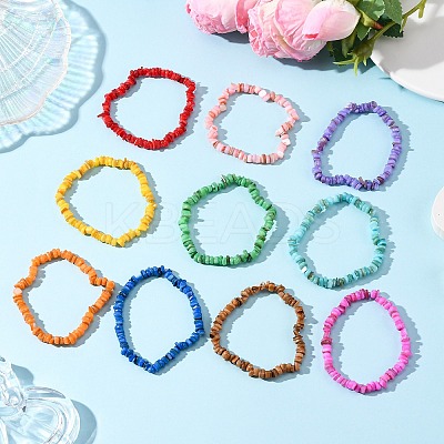 10Pcs 10 Colors Dyed Natural Freshwater Shell Beaded Stretch Bracelets for Men Women BJEW-JB12478-1