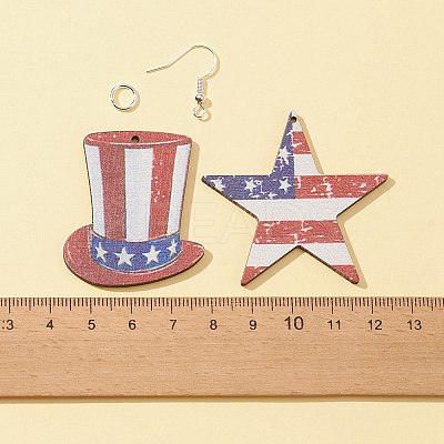 16Pcs 8 Styles Independence Day Theme Single Face Printed Aspen Wood Big Pendants WOOD-FS0001-05-1