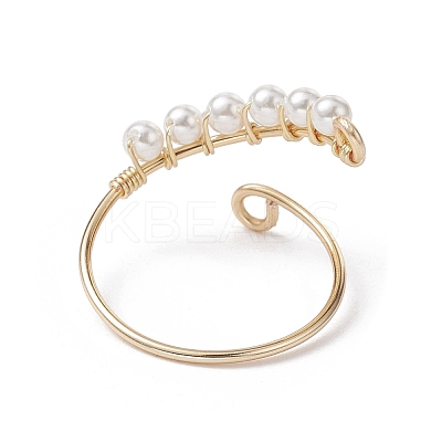 Copper Wire Wrapped Natural Cultured Freshwater Pearl Open Ring RJEW-JR00633-1
