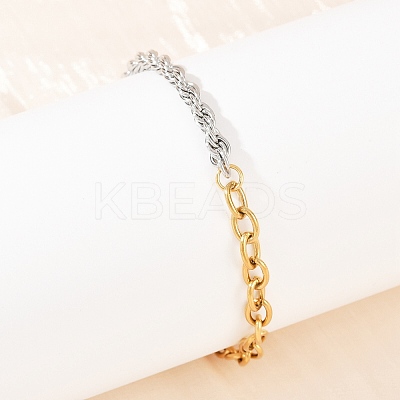 304 Stainless Steel Cable & Rope Chain Bracelets for Women BJEW-K279-03GP-1