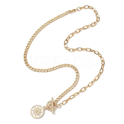 201 Stainless Steel Sun Pendant 304 Stainless Steel Cable Chain OT Necklaces for Women NJEW-JN05583-1