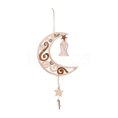 Moon & Floral Unfinished Wood Pendant Ornament WOOD-M003-03-1