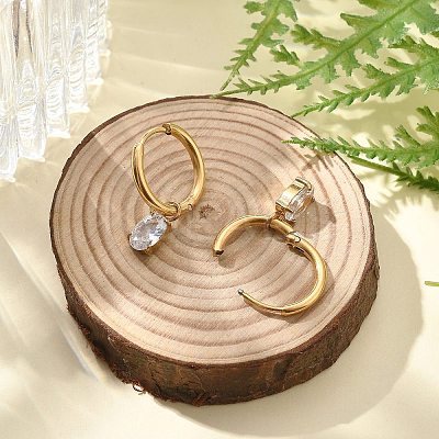 Ion Plating(IP) 304 Stainless Steel Micro Pave Cubic Zirconia Hoop Earrings STAS-R004-07G-02-1