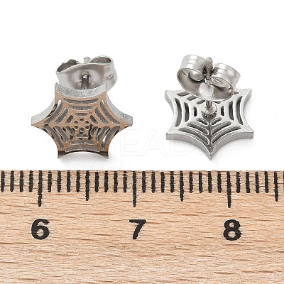 Non-Tarnish 304 Stainless Steel Spider Web Stud Earrings EJEW-G294-01P-1