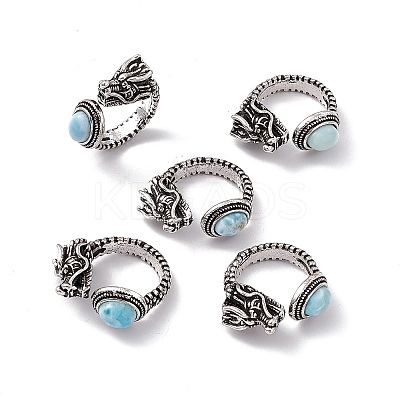 Dragon Head Natural Larimar Cuff Rings RJEW-G273-03AS-01-1