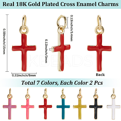 14Pcs 7 Colors Real 18K Gold Plated Eco-Friendly Rack Plating Brass Enamel Pendants KK-BBC0018-80-1