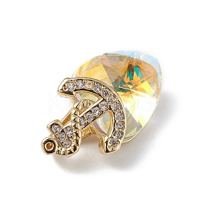 Real 18K Gold Plated Rack Plating Brass Micro Pave Clear Cubic Zirconia Pendants KK-C015-07G-05-1