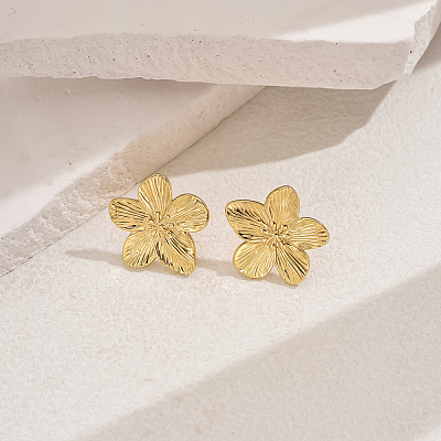 Stylish 201 Stainless Steel Striped Flower Stud Earrings CN5900-1-1