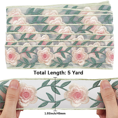 4.9~5 Yards Polyester Embroidery Organza Flower Trim Ribbon OCOR-CY0001-15B-1
