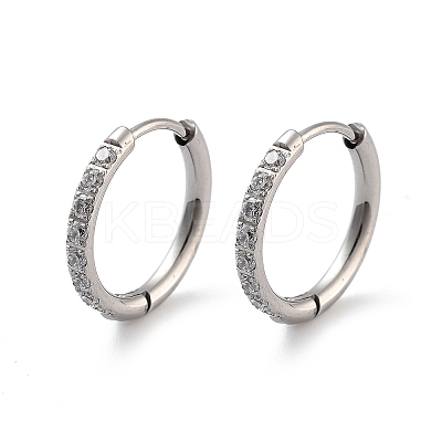 316 Surgical Stainless Steel Pave Clear Cubic Zirconia Hoop Earrings Women EJEW-A109-01C-P-1