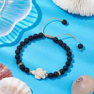 Adjustable 6mm Round Natural Lava Rock Braided Bead Bracelets BJEW-JB10615-02-1