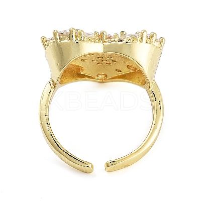 Rack Plating Brass Micro Pave Cubic Zirconia Heart Open Cuff Rings for Women RJEW-C080-05G-1