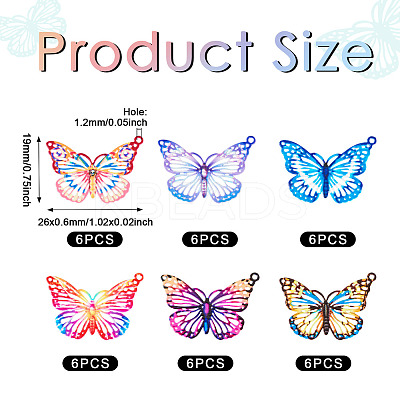 36Pcs 6 Colors Spray Painted 430 Stainless Steel Pendants STAS-BY0001-19-1