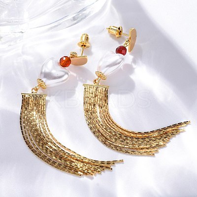 Brass Heart Dangle Stud Earrings EJEW-R014-07G-1