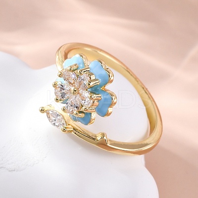 Brass Micro Pave Clear Cubic Zirconia Cuff Rings for Women RJEW-C118-09G-1