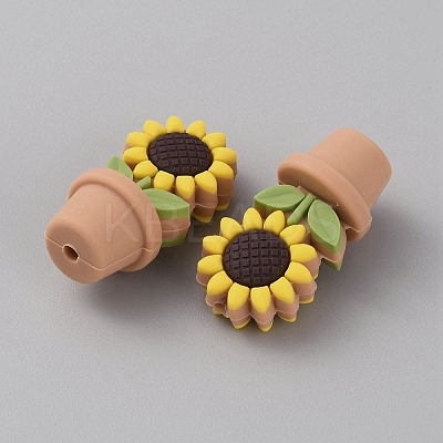 Sunflower Flowerpot Food Grade Eco-Friendly Silicone Beads SIL-TAC0002-20G-1