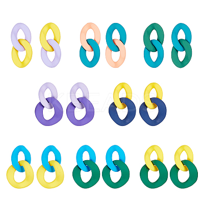 8 Pairs 8 Colors Acrylic Twist Oval Dangle Stud Earrings for Woman EJEW-AN0004-07-1