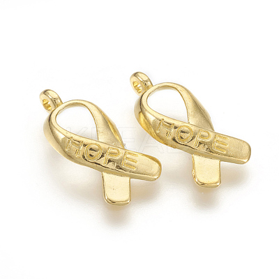Breast Cancer Awareness Ribbon Carved Word Hope Tibetan Style Alloy Message Pendants TIBEP-S278-G-LF-1