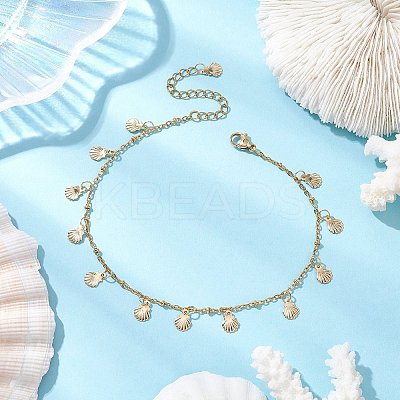 Summer Beach 304 Stainless Steel Shell Shaped Charm Anklets for Women AJEW-AN00658-1