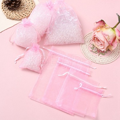 30Pcs 4 Styles Rectangle Organza Bags Jewellery Storage Pouches Wedding Favour Party Mesh Drawstring Gift OP-FS0001-01B-1