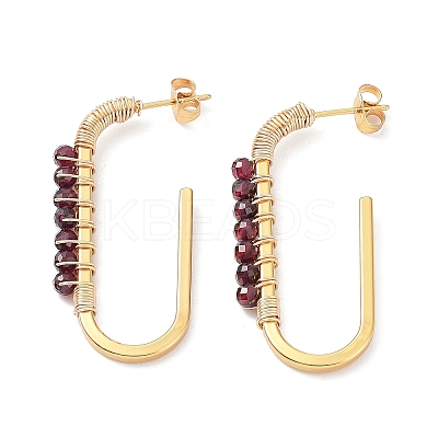 Natural Garnet Beaded Stud Earrings STAS-D058-10G-03-1