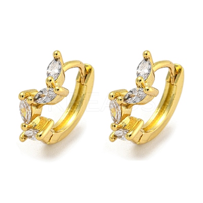 Rack Plating Leaf Brass Pave Clear Cubic Zirconia Hoop Earrings for Women EJEW-G410-57G-1